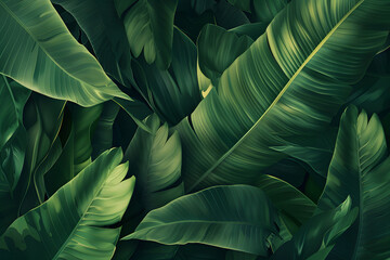 Tropical green banana leaf background.