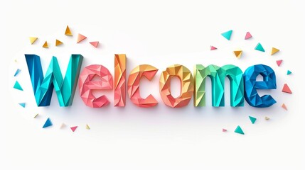 The word Welcome isolated on white background made in Low-Poly Art style. Decorative lettering of a word Welcome. Creative postcard. Ai Generated Digital art poster.