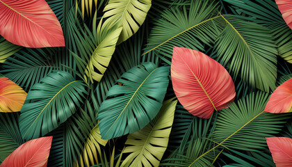 Paradise tropical colorful mix leaves. - obrazy, fototapety, plakaty