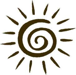 Sun png. Hand drawn sun with rays flat icon. Boho sun logo. Hand drawn sun icon on transparent background. Sun vector icon and logo design