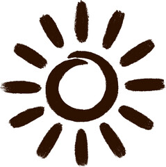 Sun png. Hand drawn sun with rays flat icon. Boho sun logo. Hand drawn sun icon on transparent background.  Sun vector icon and logo design.

