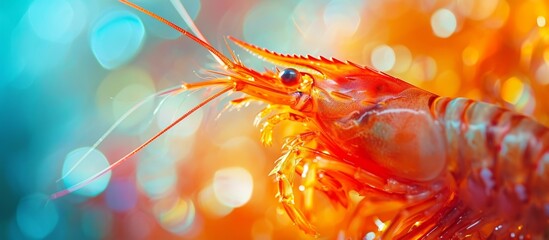 Hungry shrimp with mouth wide open in a dramatic underwater scene - obrazy, fototapety, plakaty