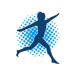 Silhouette of a slim female jump pose. Silhouette of a casual woman jumping