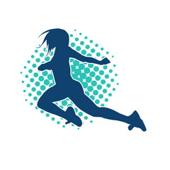 Silhouette of a slim female jump pose. Silhouette of a casual woman jumping