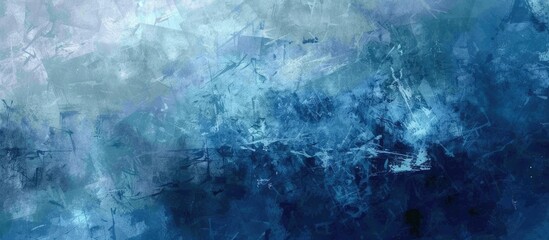 A painting depicting abstract blue and white paint blending together on a wall. The colors create a...