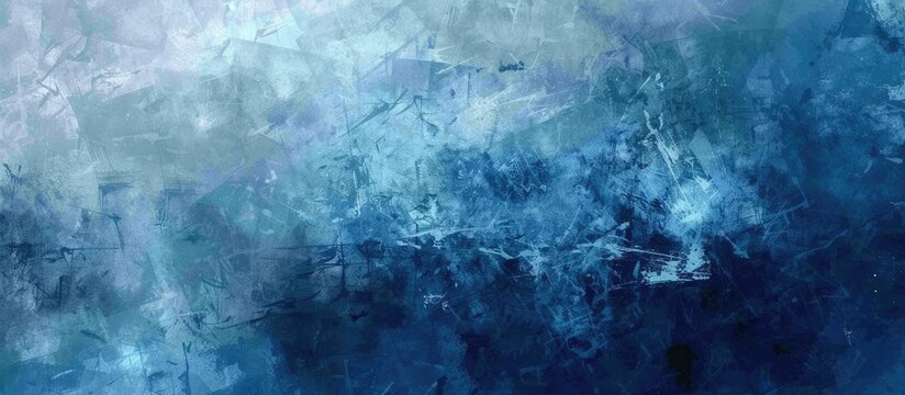 A painting depicting abstract blue and white paint blending together on a wall. The colors create a textured and dynamic visual effect.