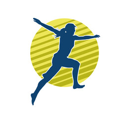 Silhouette of a slim female jump pose. Silhouette of a casual woman jumping