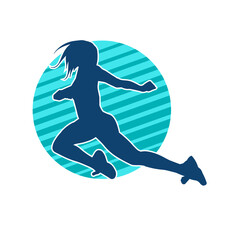 Silhouette of a slim female jump pose. Silhouette of a casual woman jumping