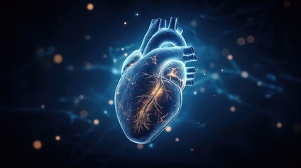 Human heart anatomy on dark background. Created with generative AI. - obrazy, fototapety, plakaty