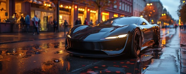 	
Supersport car in the city, electric car concept. Created with generative AI.
