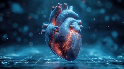 Human heart anatomy on dark background. Created with generative AI. - obrazy, fototapety, plakaty