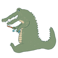 歯磨きをするワニ