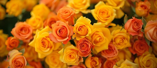 Vibrant Yellow and Orange Roses in Full Bloom for Fresh Floral Design Inspiration
