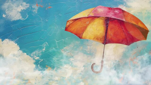 color umbrella in sky. background in cartoon anime illustration style. seamless looping overlay 4k virtual video animation background