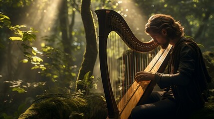 Man playing the harp.
