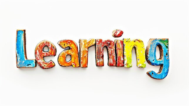 The word Learning isolated on white background made in Display Typography style. Decorative lettering of a word Learning. Creative postcard. Ai Generated Digital art poster.