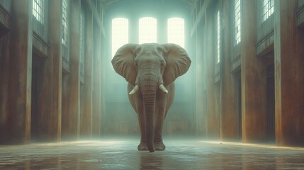 Elephant animal front old temple. Created with generative AI.