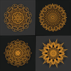 Asian, Arabian, Korean decorative flower mandala collection. Golden mandala set design