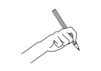 鉛筆を持つ手　白塗り線画イラスト