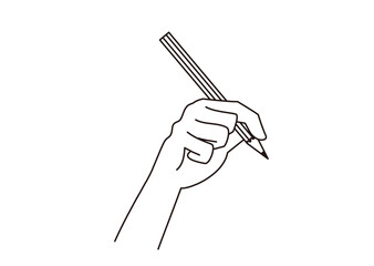 鉛筆を持つ手　白塗り線画イラスト