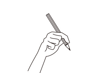 鉛筆を持つ手　線画イラスト