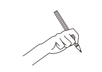 鉛筆を持つ手　線画イラスト