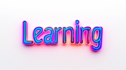 The word Learning isolated on white background made in Neon Lettering style. Decorative lettering of a word Learning. Creative postcard. Ai Generated Digital art poster.