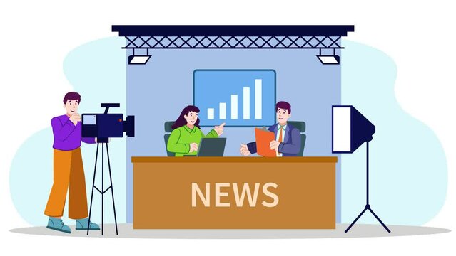 animated illustration of news broadcast live from the studio