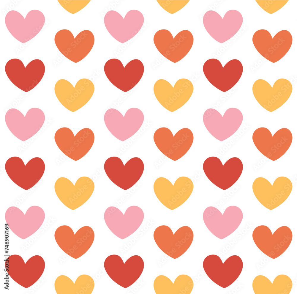 Wall mural vector seamless pattern of different color groovy hearts isolated on white background - Wall murals
