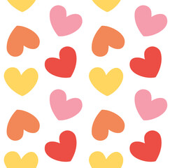 Vector seamless pattern of different color hearts isolated on white background