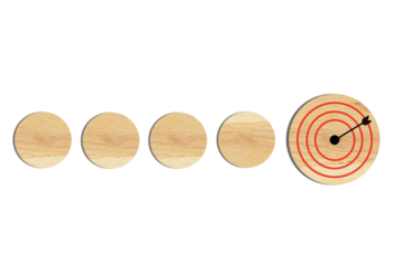 Survey and assessment, Quality Control, Goals achievement, and business success. To do lists for achieving the target. Check mark and target goals dartboard on wooden circles.