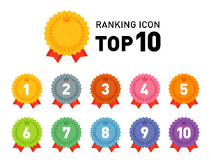 ランキングアイコンセット／ベクター素材／王冠・クラウン・メダル／1位から10位まで