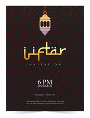 Iftar invitation card for Ramadan Kareem on Islamic background