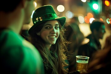 Fototapeta premium St. Patrick's Day Celebration: Joyful Woman in Green