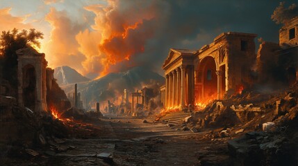 	
The End of the World Apocalyptic, destroyed Rome, epic scene. Created with Generative AI. - obrazy, fototapety, plakaty