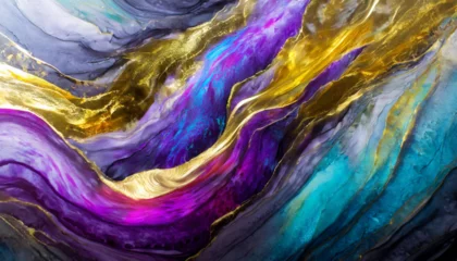 Foto op Canvas Currents of translucent hues, snaking metallic swirls, and foamy sprays of color shape the landscape of these free-flowing textures. Natural luxury abstract fluid art painting in alcohol ink technique © Dakwah