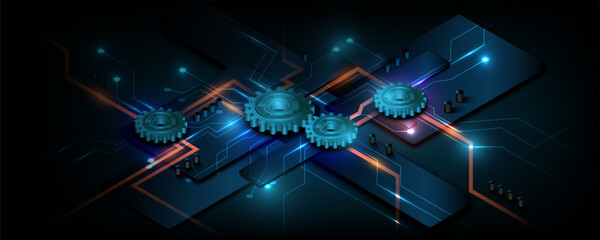 Technology background image, gear concept, circuit board, future communication network