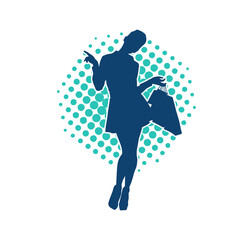 Silhouette of a slim young woman carrying shopping bags.