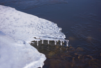 The winter river ice began to melt