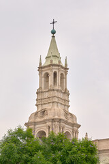 Obraz premium Front view of one of the towers of Arequipa's main religious center.