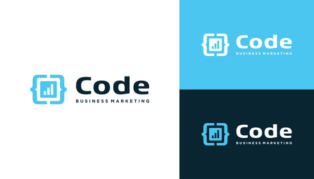Initial Letter C Code Script Coding with Statistics Bar Diagram Financial Chart For Business Marketing Logo Design