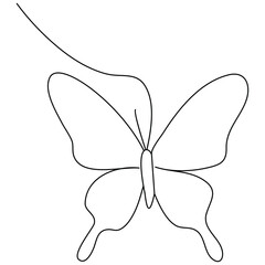 Continuous one line butterfly outline vector isolated on white background. Vector Illustration