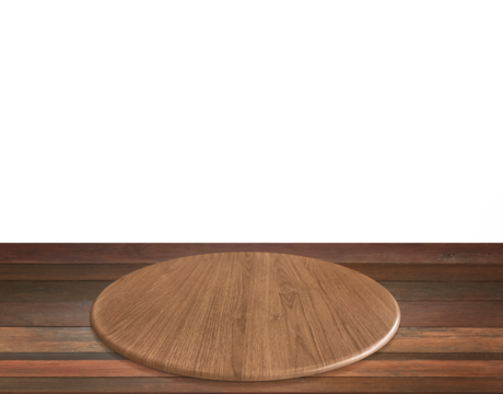 Round wooden board, wooden platform on the floor with shadow, product presentation mockup template. Copy the text area PNG transparent