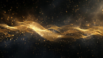 Ethereal golden waves with sparkling particles on a dark expanse, embodying luxury and fantasy in this visual metaphor AI Generative.
