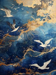 Birds Flying in the Sky Painting. Printable Wall Art.