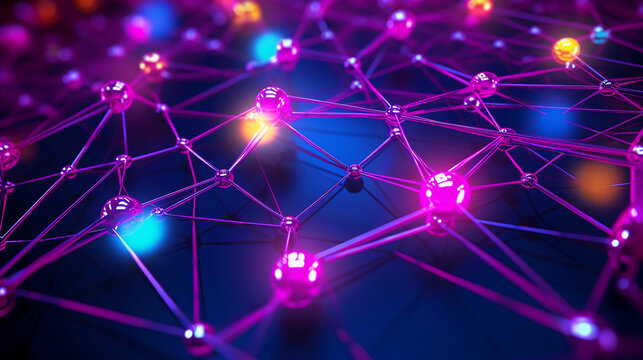Neon Network Matrix - Digital Business Technology Background with Glowing Lights
