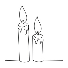 Burning fire candle continuous one line drawing vector isolated on white. Vector illustration