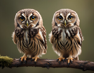 Pair of Perched Little Owls