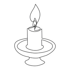 Burning fire candle continuous one line drawing vector isolated on white. Vector illustration
