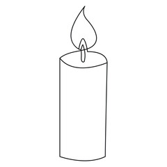 Burning fire candle continuous one line drawing vector isolated on white. Vector illustration